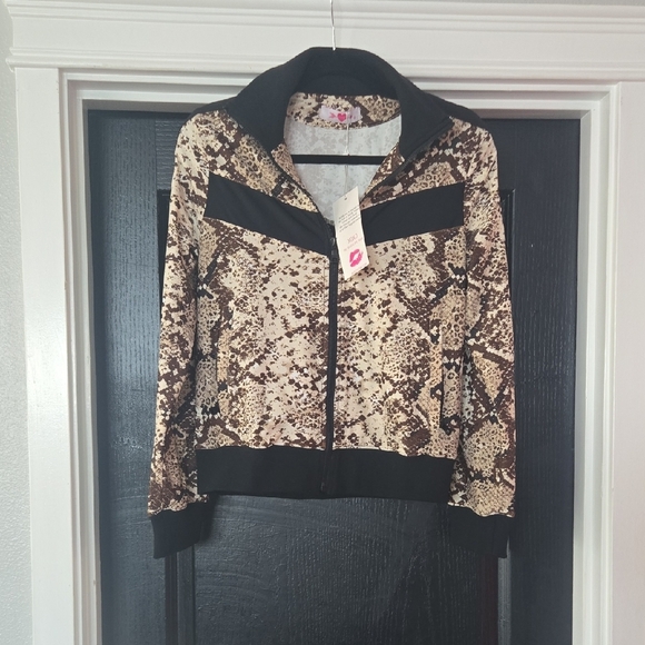 Buddy Love Vonn Elastic Track Jacket In Slither Brown & Black Snake Print Size M - Picture 2 of 13